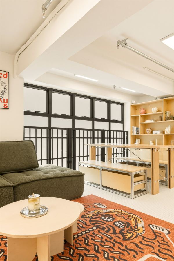 Living workspace with custom plywood furniture